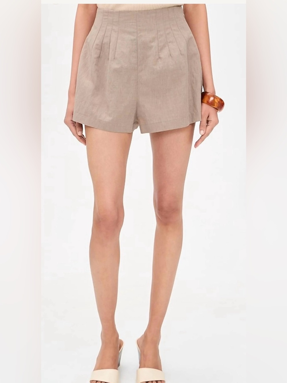 STAUD MAGPIE High-Rise Tailored Linen Blend Shorts - Taupe